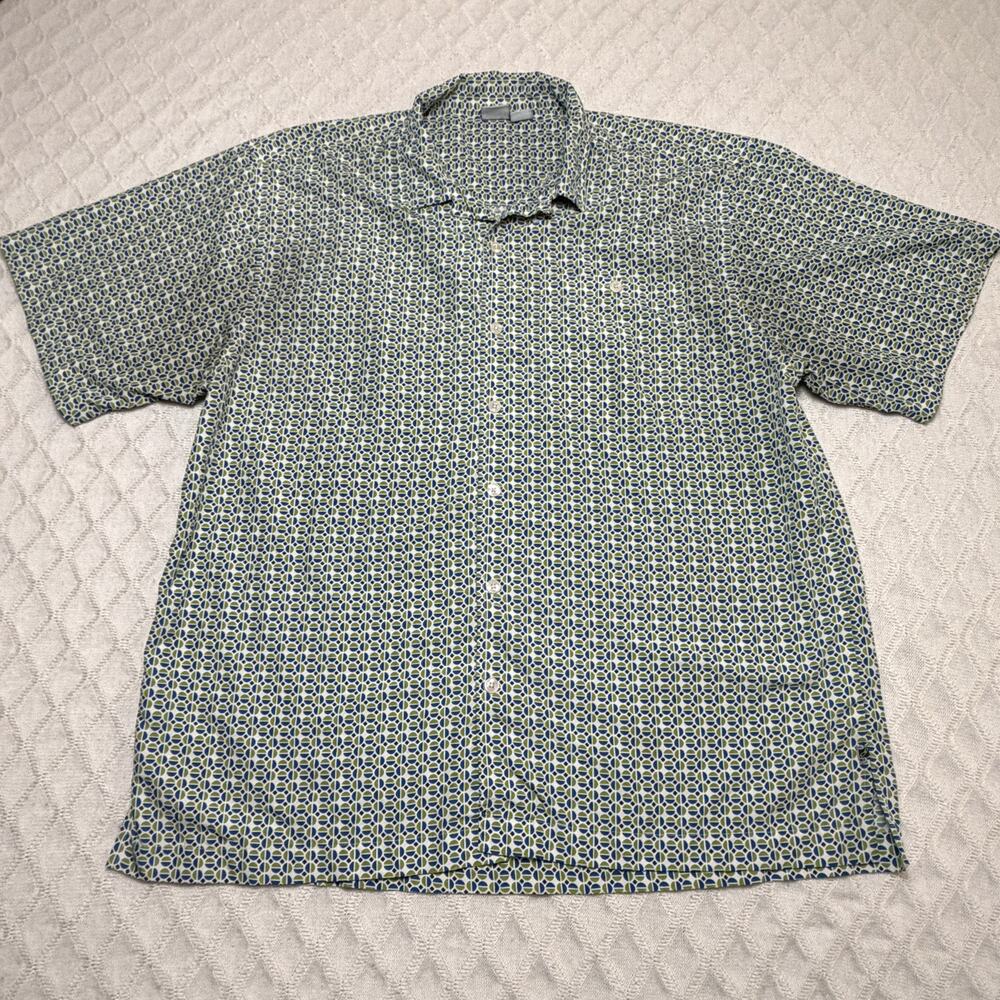 Vtge Ocean Pacific OP Men Button Shirt Green/Blue Size Large